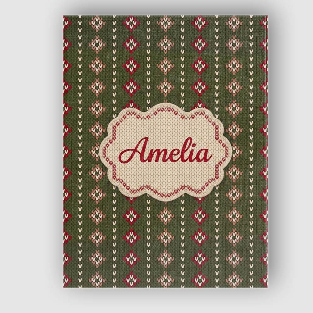 Personalised Name Cute Green Knitted Heart Custom  Unique Gift Idea Elegant Feature Canvas Wall Art Print Decor Picture Ready to Hang