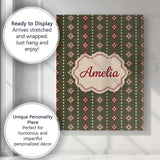 Personalised Name Cute Green Knitted Heart Custom  Unique Gift Idea Elegant Feature Canvas Wall Art Print Decor Picture Ready to Hang