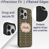 Cute Green Knitted Heart Nordic Minimal Festive Custom Name Protective Phone Case Mobile Cover Durable Everyday Smartphone Shock Resistant