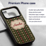 Cute Green Knitted Heart Nordic Minimal Festive Custom Name Protective Phone Case Mobile Cover Durable Everyday Smartphone Shock Resistant