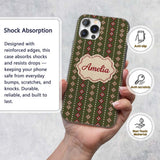 Cute Green Knitted Heart Nordic Minimal Festive Custom Name Protective Phone Case Mobile Cover Durable Everyday Smartphone Shock Resistant