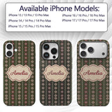 Cute Green Knitted Heart Nordic Minimal Festive Custom Name Protective Phone Case Mobile Cover Durable Everyday Smartphone Shock Resistant