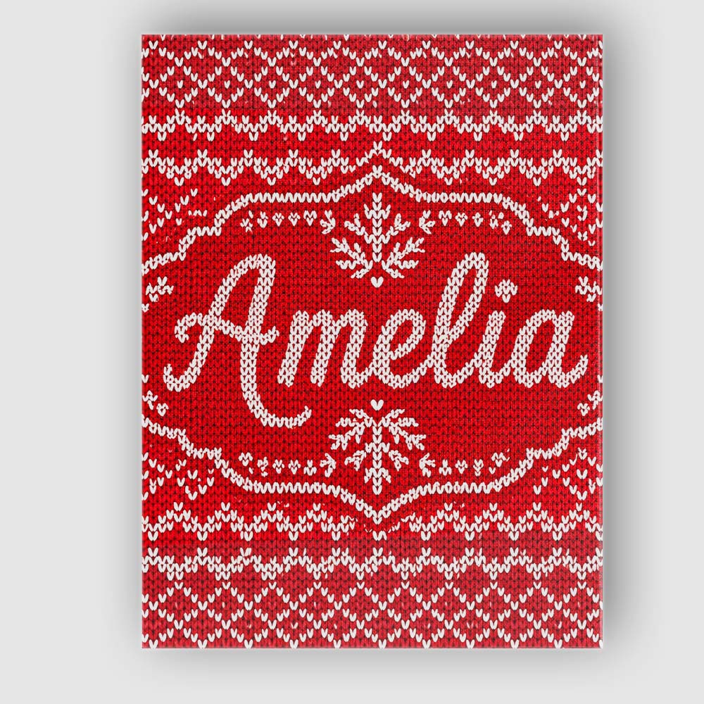 Personalised Name Cute Red Knitted Heart Custom  Unique Gift Idea Elegant Feature Canvas Wall Art Print Decor Picture Ready to Hang