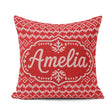Custom Name Cute Red Knitted Heart Nordic Simple Festive Pattern Square Filled Cushion Throw Pillow Sofa Bed Home Decor Zip Washable UK Made
