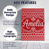 Personalised Name Cute Red Knitted Heart Custom  Unique Gift Idea Elegant Feature Canvas Wall Art Print Decor Picture Ready to Hang