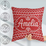 Custom Name Cute Red Knitted Heart Nordic Simple Festive Pattern Square Filled Cushion Throw Pillow Sofa Bed Home Decor Zip Washable UK Made