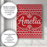 Personalised Name Cute Red Knitted Heart Custom  Unique Gift Idea Elegant Feature Canvas Wall Art Print Decor Picture Ready to Hang