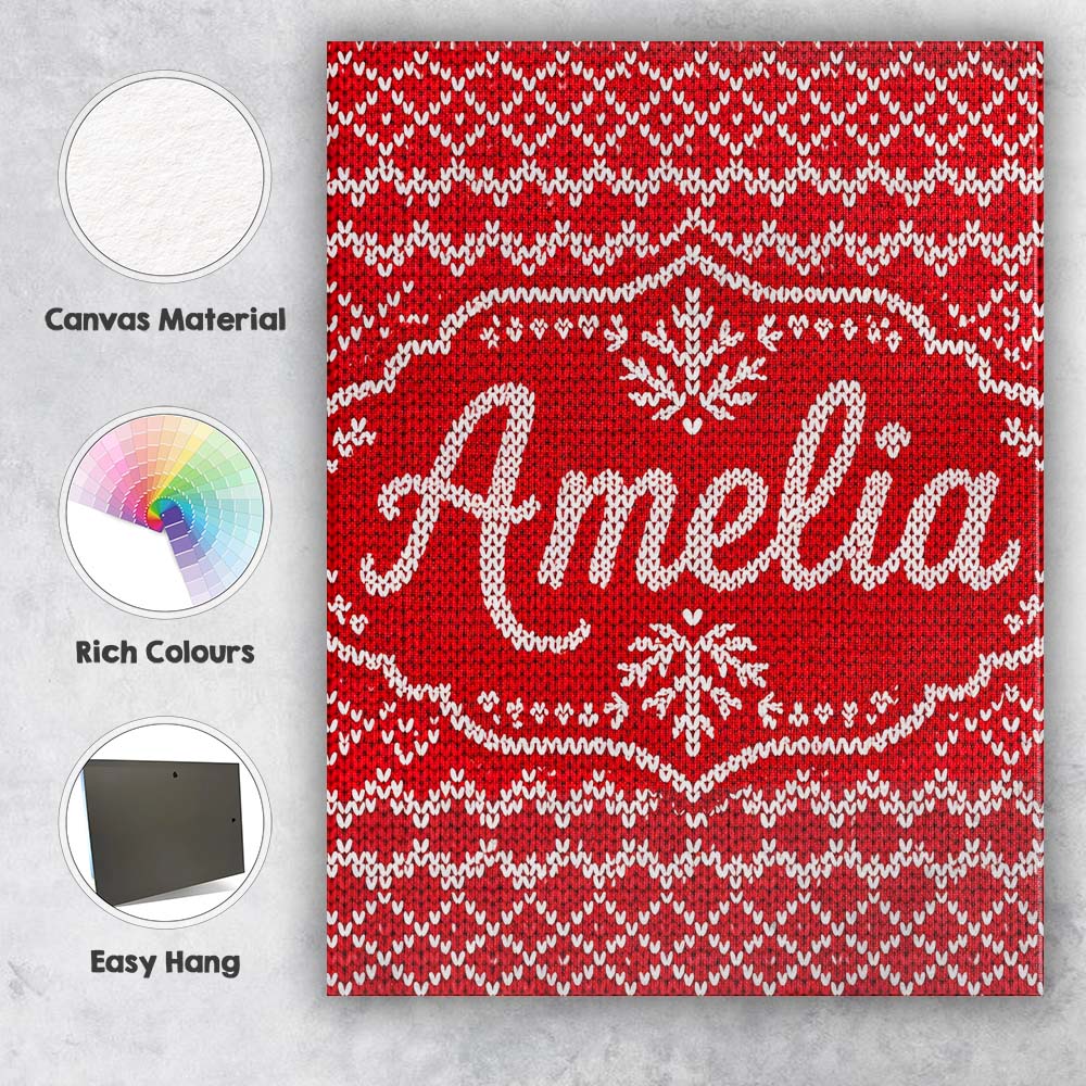 Personalised Name Cute Red Knitted Heart Custom  Unique Gift Idea Elegant Feature Canvas Wall Art Print Decor Picture Ready to Hang