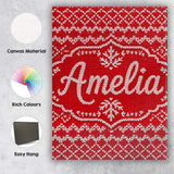 Personalised Name Cute Red Knitted Heart Custom  Unique Gift Idea Elegant Feature Canvas Wall Art Print Decor Picture Ready to Hang