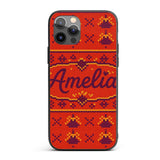 Cute Red Orange Knitted Heart Nordic Warm Festive Custom Name Protective Phone Case Mobile Cover Durable Everyday Smartphone Shock Resistant