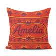 Custom Name Red Orange Knitted Heart Nordic Warm Festive Pattern Square Filled Cushion Throw Pillow Sofa Bed Home Decor Zip Washable UK Made