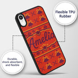 Cute Red Orange Knitted Heart Nordic Warm Festive Custom Name Protective Phone Case Mobile Cover Durable Everyday Smartphone Shock Resistant