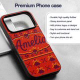 Cute Red Orange Knitted Heart Nordic Warm Festive Custom Name Protective Phone Case Mobile Cover Durable Everyday Smartphone Shock Resistant