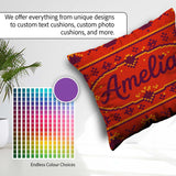 Custom Name Red Orange Knitted Heart Nordic Warm Festive Pattern Square Filled Cushion Throw Pillow Sofa Bed Home Decor Zip Washable UK Made