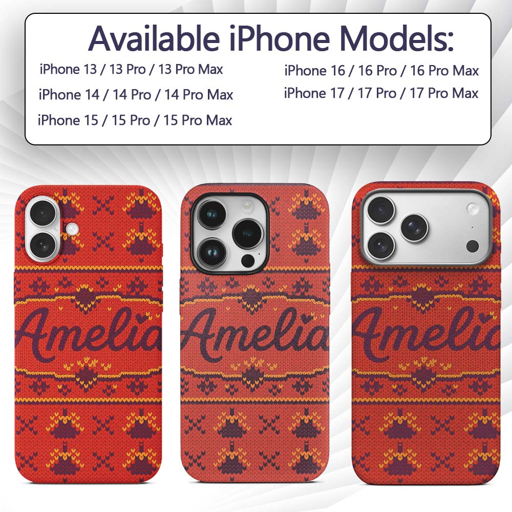 Cute Red Orange Knitted Heart Nordic Warm Festive Custom Name Protective Phone Case Mobile Cover Durable Everyday Smartphone Shock Resistant