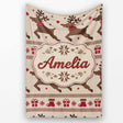Cute Beige Nordic Reindeer Gift Christmas Knitted Seamless Pattern  Personalised Custom Name Super Soft Fleece Blanket Bed Sofa Throw