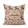 Custom Name Cute Beige Nordic Reindeer Christmas Knitted Pattern Square Filled Cushion Throw Pillow Sofa Bed Home Decor Zip Washable UK Made