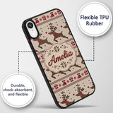 Cute Beige Nordic Reindeer Gift Christmas Knitted Custom Name Protective Phone Case Mobile Cover Durable Everyday Smartphone Shock Resistant