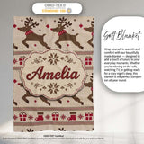 Cute Beige Nordic Reindeer Gift Christmas Knitted Seamless Pattern  Personalised Custom Name Super Soft Fleece Blanket Bed Sofa Throw