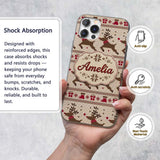 Cute Beige Nordic Reindeer Gift Christmas Knitted Custom Name Protective Phone Case Mobile Cover Durable Everyday Smartphone Shock Resistant