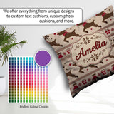 Custom Name Cute Beige Nordic Reindeer Christmas Knitted Pattern Square Filled Cushion Throw Pillow Sofa Bed Home Decor Zip Washable UK Made