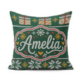 Custom Name Cute Green Christmas Tree Snowflake Knitted Seamless Square Filled Cushion Throw Pillow Sofa Bed Home Decor Zip Washable UK Made