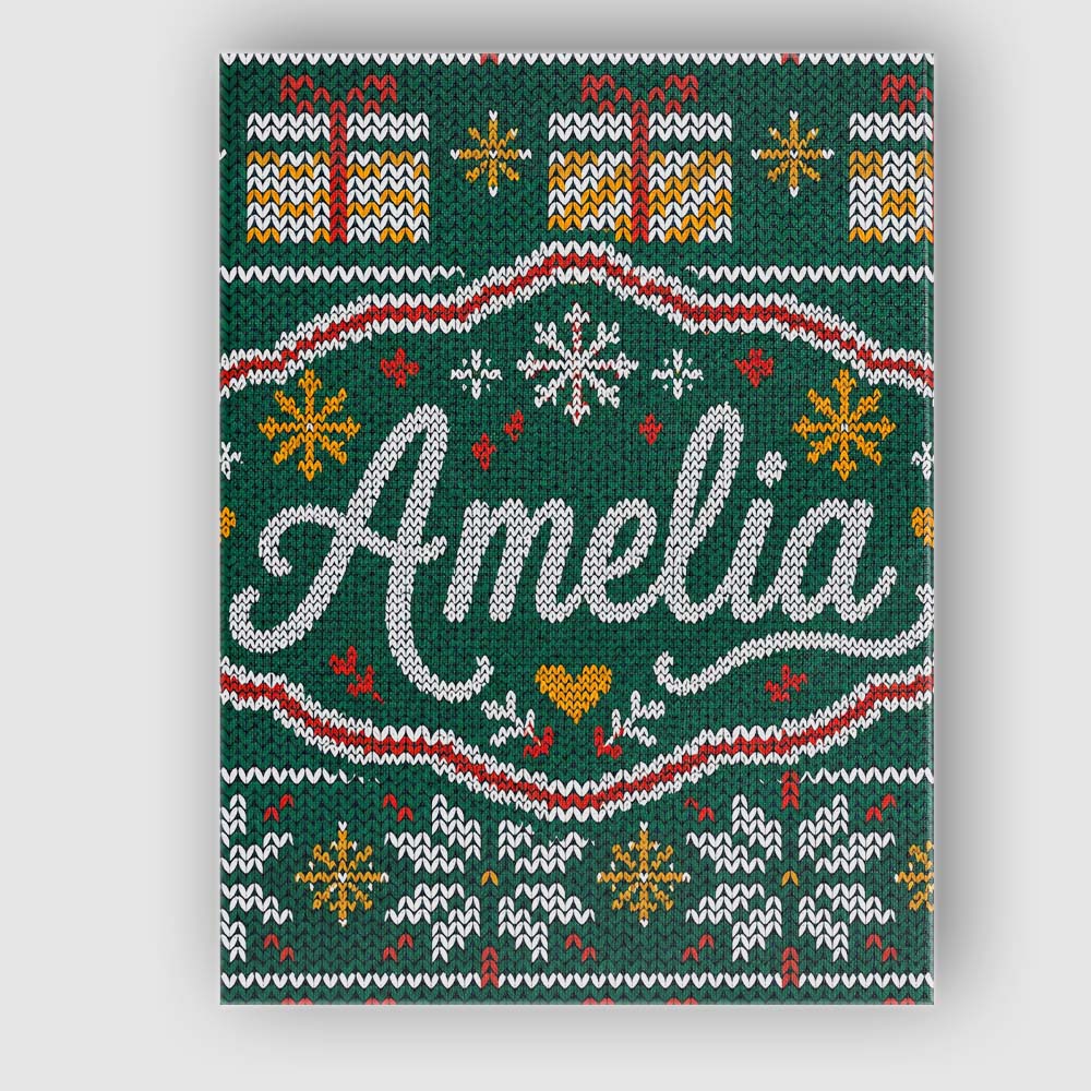Personalised Name Cute Green Nordic Christmas Custom Unique Gift Idea Modern Room Accent Canvas Wall Art Print Decor Picture Ready to Hang
