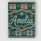 Personalised Name Cute Green Nordic Christmas Custom Unique Gift Idea Modern Room Accent Canvas Wall Art Print Decor Picture Ready to Hang