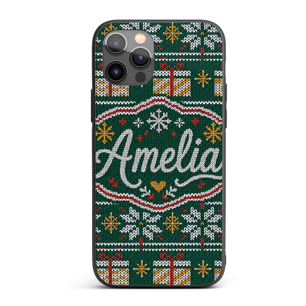Cute Green Nordic Christmas Tree Snowflake Gift Custom Name Protective Phone Case Mobile Cover Durable Everyday Smartphone Shock Resistant