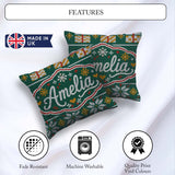 Custom Name Cute Green Christmas Tree Snowflake Knitted Seamless Square Filled Cushion Throw Pillow Sofa Bed Home Decor Zip Washable UK Made