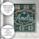 Personalised Name Cute Green Nordic Christmas Custom Unique Gift Idea Modern Room Accent Canvas Wall Art Print Decor Picture Ready to Hang