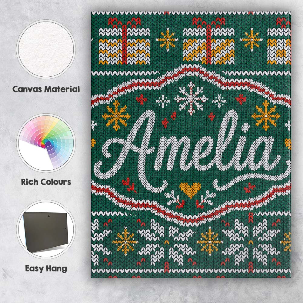 Personalised Name Cute Green Nordic Christmas Custom Unique Gift Idea Modern Room Accent Canvas Wall Art Print Decor Picture Ready to Hang