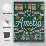 Personalised Name Cute Green Nordic Christmas Custom Unique Gift Idea Modern Room Accent Canvas Wall Art Print Decor Picture Ready to Hang