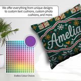 Custom Name Cute Green Christmas Tree Snowflake Knitted Seamless Square Filled Cushion Throw Pillow Sofa Bed Home Decor Zip Washable UK Made