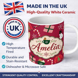 Personalized Custom Name Cute Christmas Sweater Snowman Candy Cane Gifts Seamless Pattern 11oz Ceramic Coffee Tea Mug White Large Handle