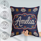 Custom Name Cute Blue Nordic Christmas Knitted Seamless Pattern Square Filled Cushion Throw Pillow Sofa Bed Home Decor Zip Washable UK Made