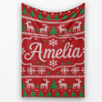 Cute Red Nordic Reindeer Snowflake Christmas Tree Knitted Seamless  Personalised Custom Name Super Soft Fleece Blanket Bed Sofa Throw