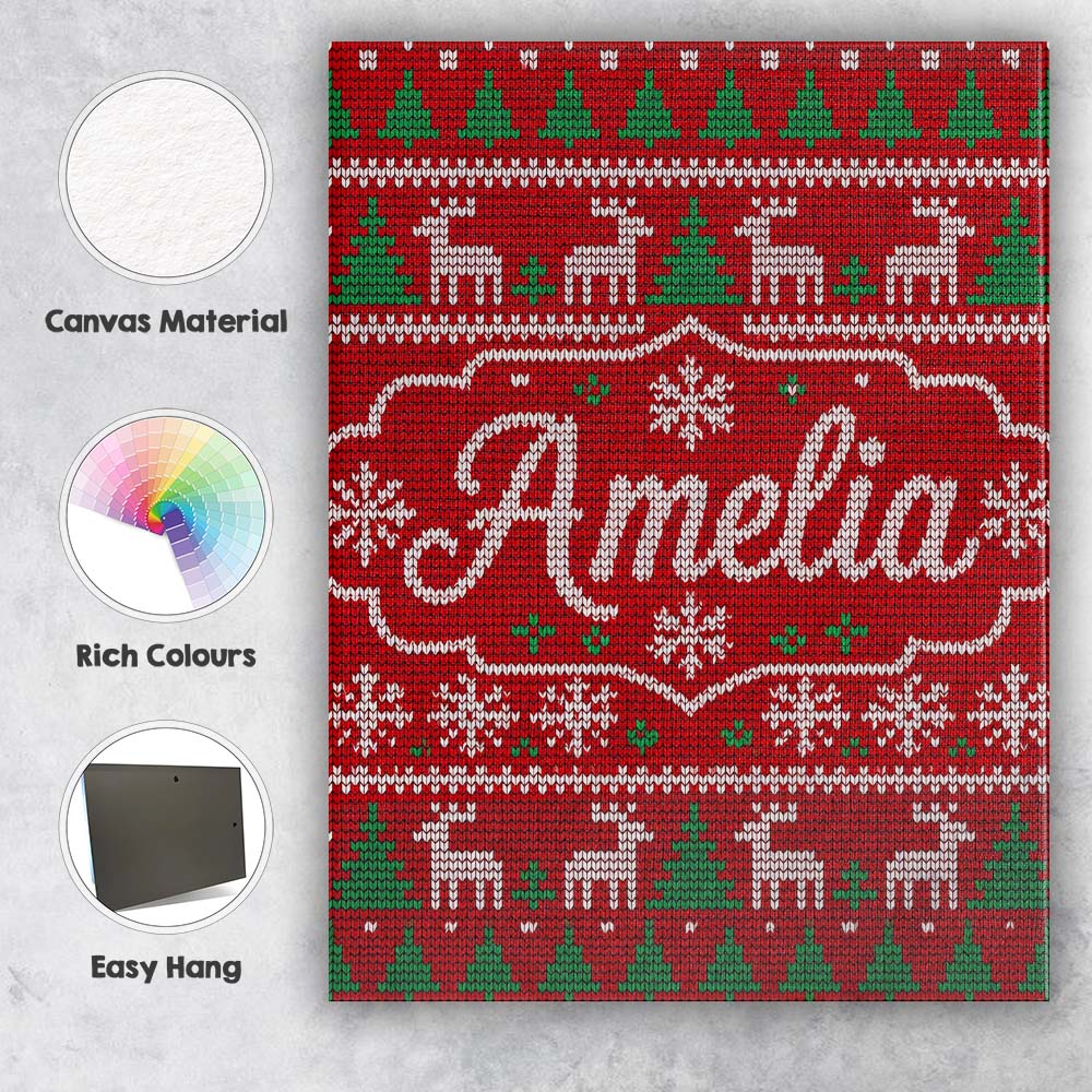 Personalised Name Cute Red Nordic Reindeer Custom  Unique Gift Idea Elegant Feature Canvas Wall Art Print Decor Picture Ready to Hang