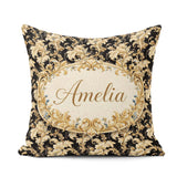 Custom Name Ivory Gold Damask Pattern Classic Elegant Ornamental Square Filled Cushion Throw Pillow Sofa Bed Home Decor Zip Washable UK Made