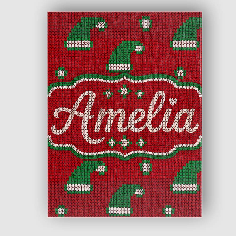 Personalised Name Cute Red Green Christmas Custom  Unique Gift Idea Elegant Feature Canvas Wall Art Print Decor Picture Ready to Hang