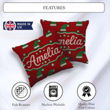 Custom Name Cute Red Green Christmas Hat Festive Knitted Pattern Square Filled Cushion Throw Pillow Sofa Bed Home Decor Zip Washable UK Made