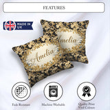 Custom Name Ivory Gold Damask Pattern Classic Elegant Ornamental Square Filled Cushion Throw Pillow Sofa Bed Home Decor Zip Washable UK Made
