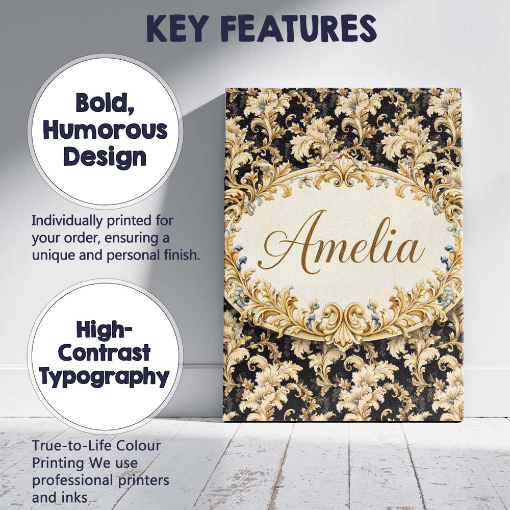 Personalised Name Ivory Gold Damask Seamless Pattern Classic Elegant Custom  Home Canvas Wall Art Print Decor Picture Ready to Hang