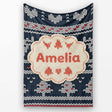 Cute Blue Nordic Snowflake Winter Traditional Knitted Seamless  Personalised Custom Name Super Soft Fleece Blanket Bed Sofa Throw