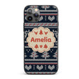 Cute Blue Nordic Snowflake Winter Traditional Custom Name Protective Phone Case Mobile Cover Durable Everyday Smartphone Shock Resistant