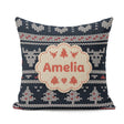 Custom Name Cute Blue Nordic Winter Traditional Knitted Seamless Square Filled Cushion Throw Pillow Sofa Bed Home Decor Zip Washable UK Made