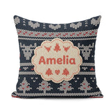 Custom Name Cute Blue Nordic Winter Traditional Knitted Seamless Square Filled Cushion Throw Pillow Sofa Bed Home Decor Zip Washable UK Made