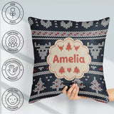 Custom Name Cute Blue Nordic Winter Traditional Knitted Seamless Square Filled Cushion Throw Pillow Sofa Bed Home Decor Zip Washable UK Made