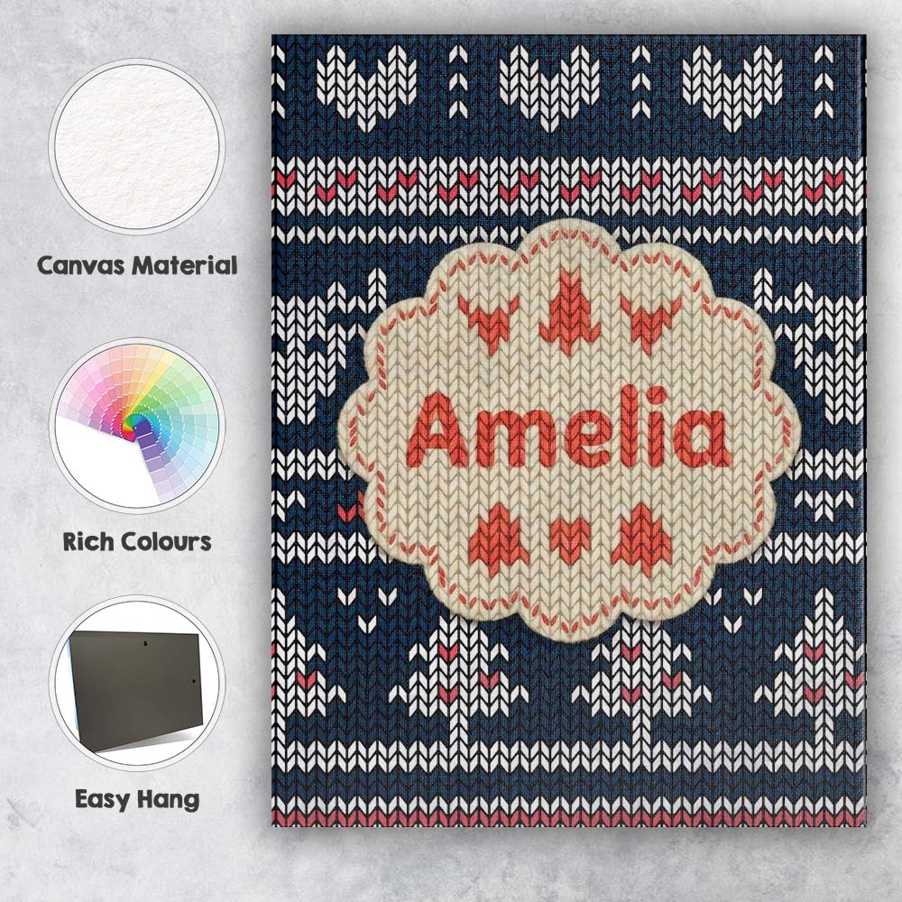 Personalised Name Cute Blue Nordic Snowflake Custom Bespoke  Contemporary Display Canvas Wall Art Print Decor Picture Ready to Hang
