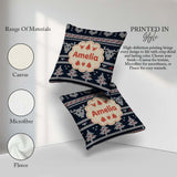 Custom Name Cute Blue Nordic Winter Traditional Knitted Seamless Square Filled Cushion Throw Pillow Sofa Bed Home Decor Zip Washable UK Made
